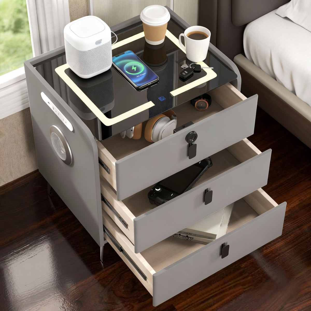 Fingerprint Lock Drawer Nightstand W715