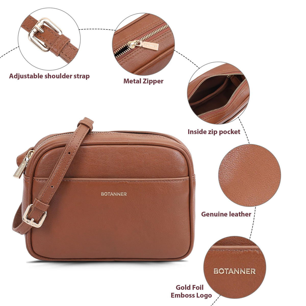 Genuine Leather Crossbody Bag with Adjustable Strap F83343
