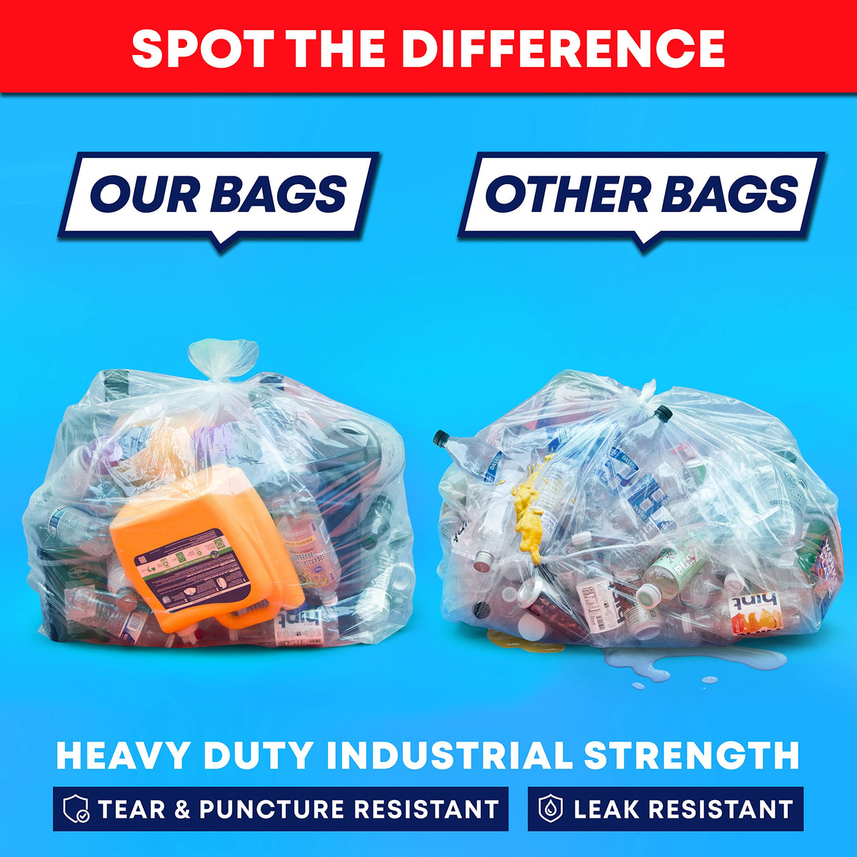 60 Gallon Heavy Duty Clear Trash Bags 150 Count E15184