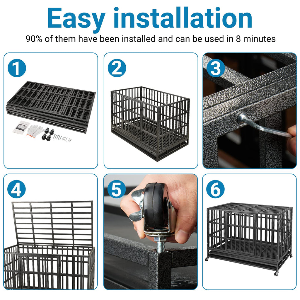 48 Inch Heavy Duty Dog Crate Kennel with Wheels W4986