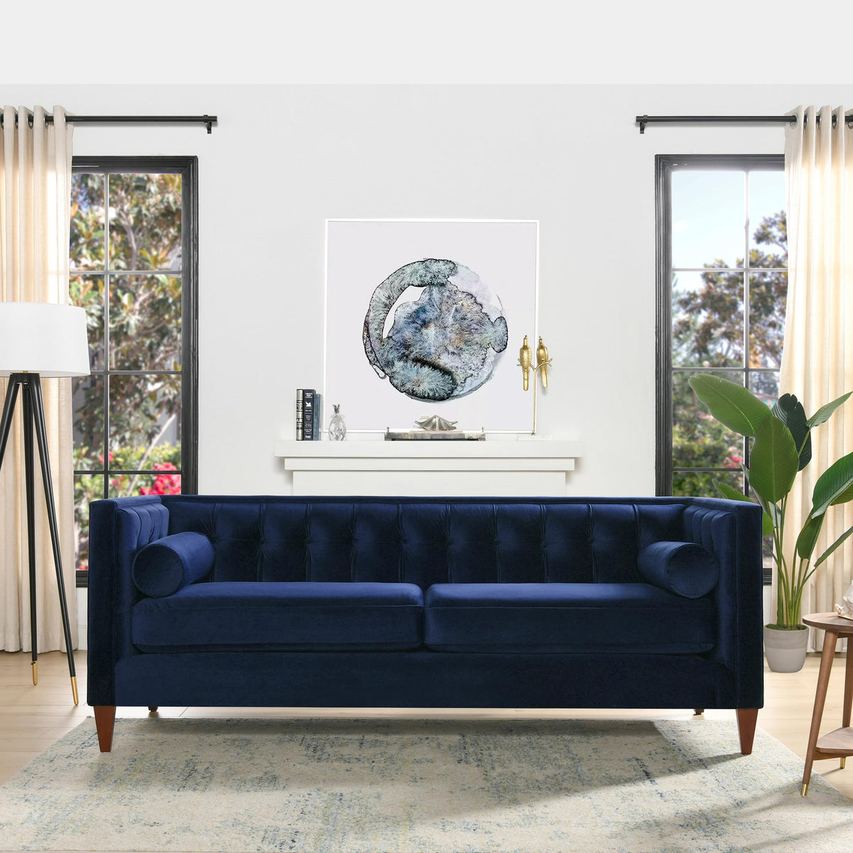 84" Navy Blue Velvet Tufted Sofa E70588