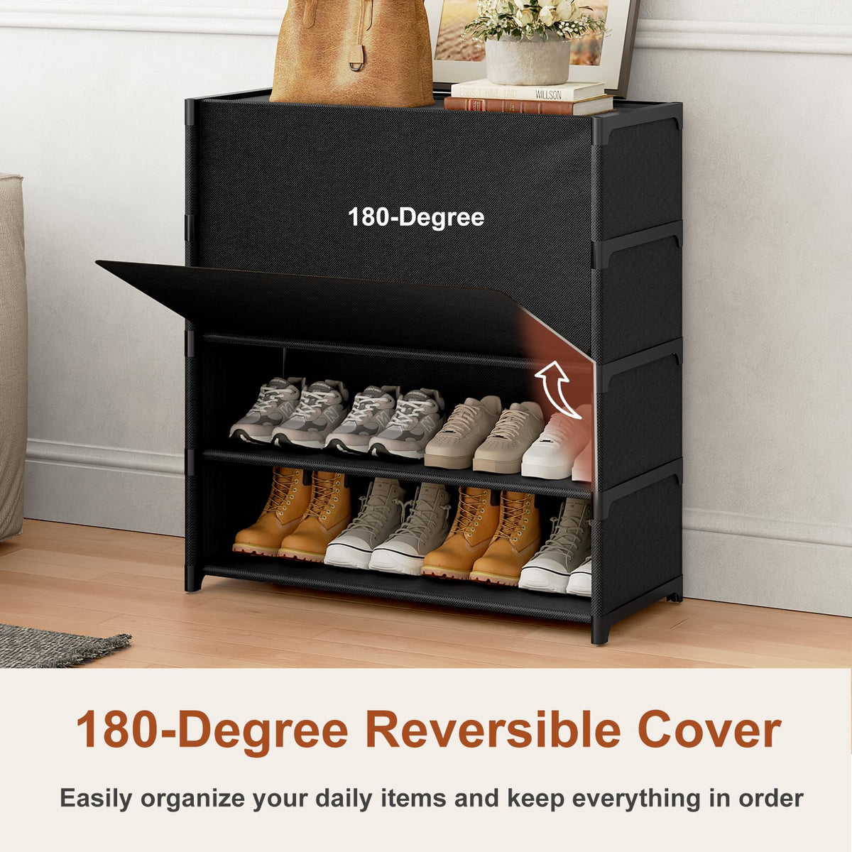 Black 5 Tier Shoe Cabinet with Door N95274