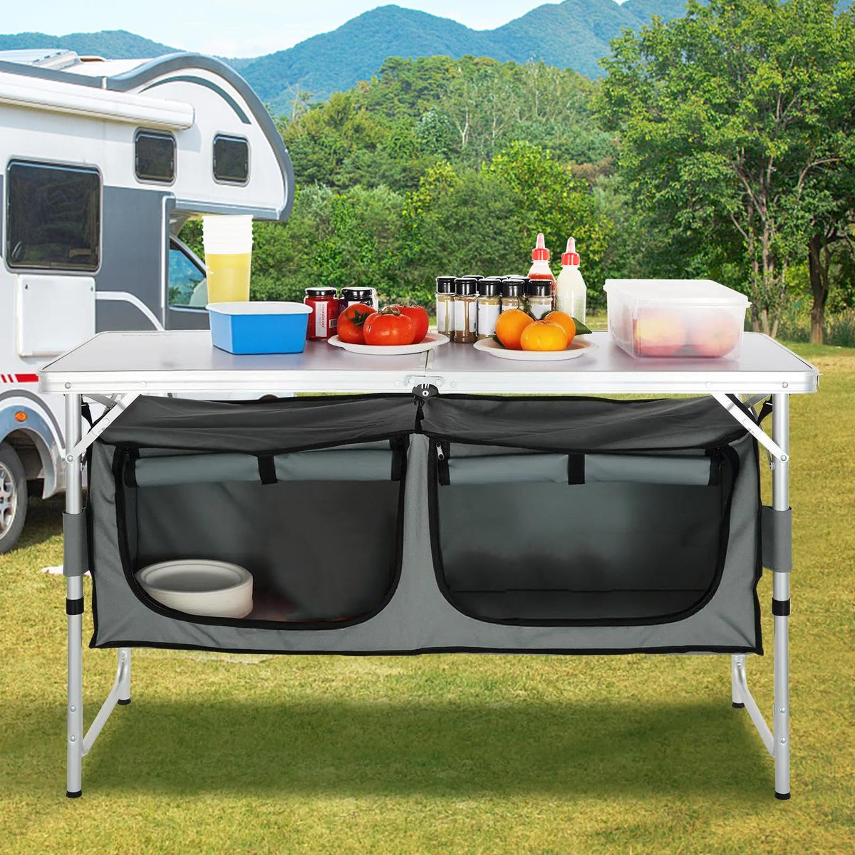 Folding Camping Cooking Table with Storage Organizer K972026