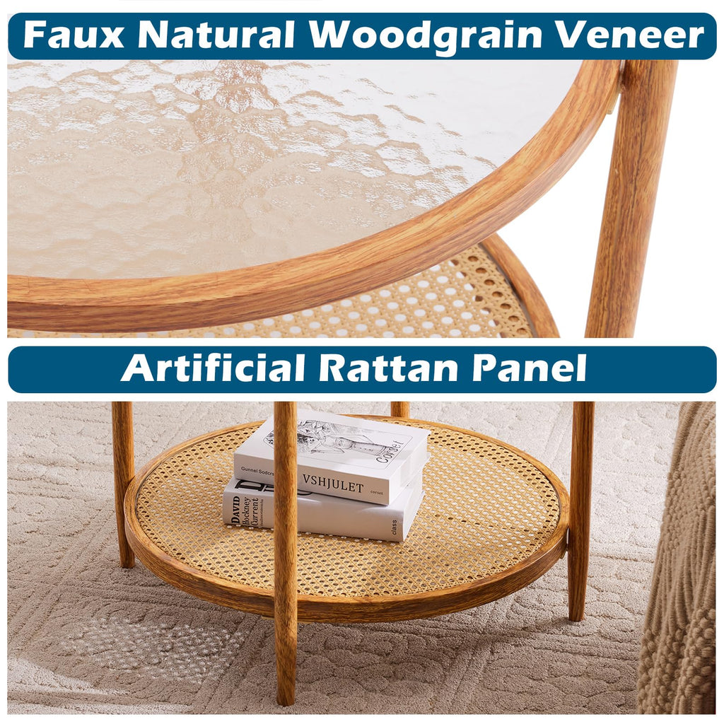 Round Glass Rattan Coffee Table W660415