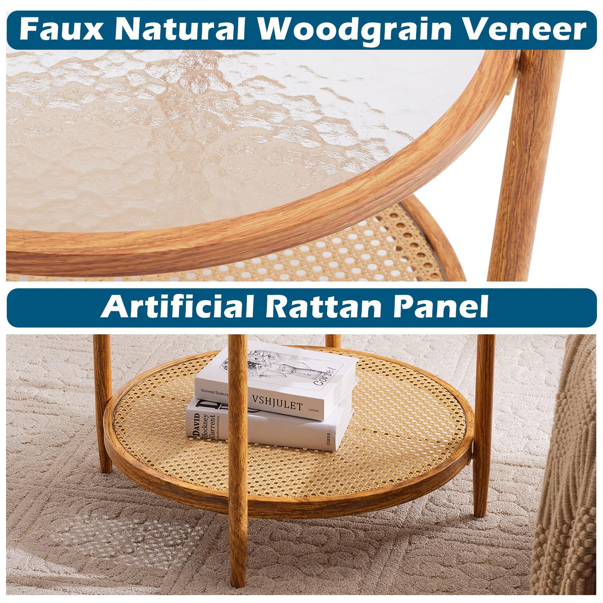 Round Glass Rattan Coffee Table W660415