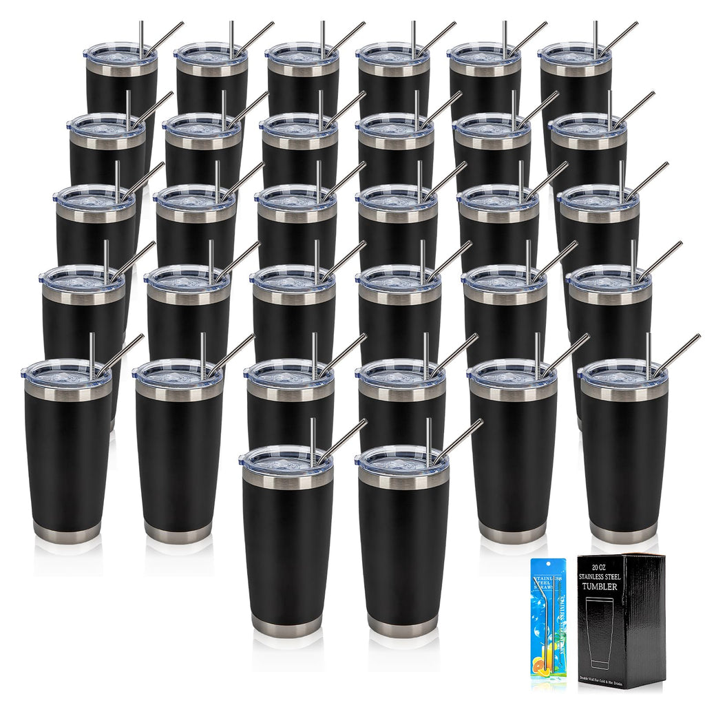 32 Pack 20oz Stainless Steel Insulated Tumblers with Lid & Straw N68898