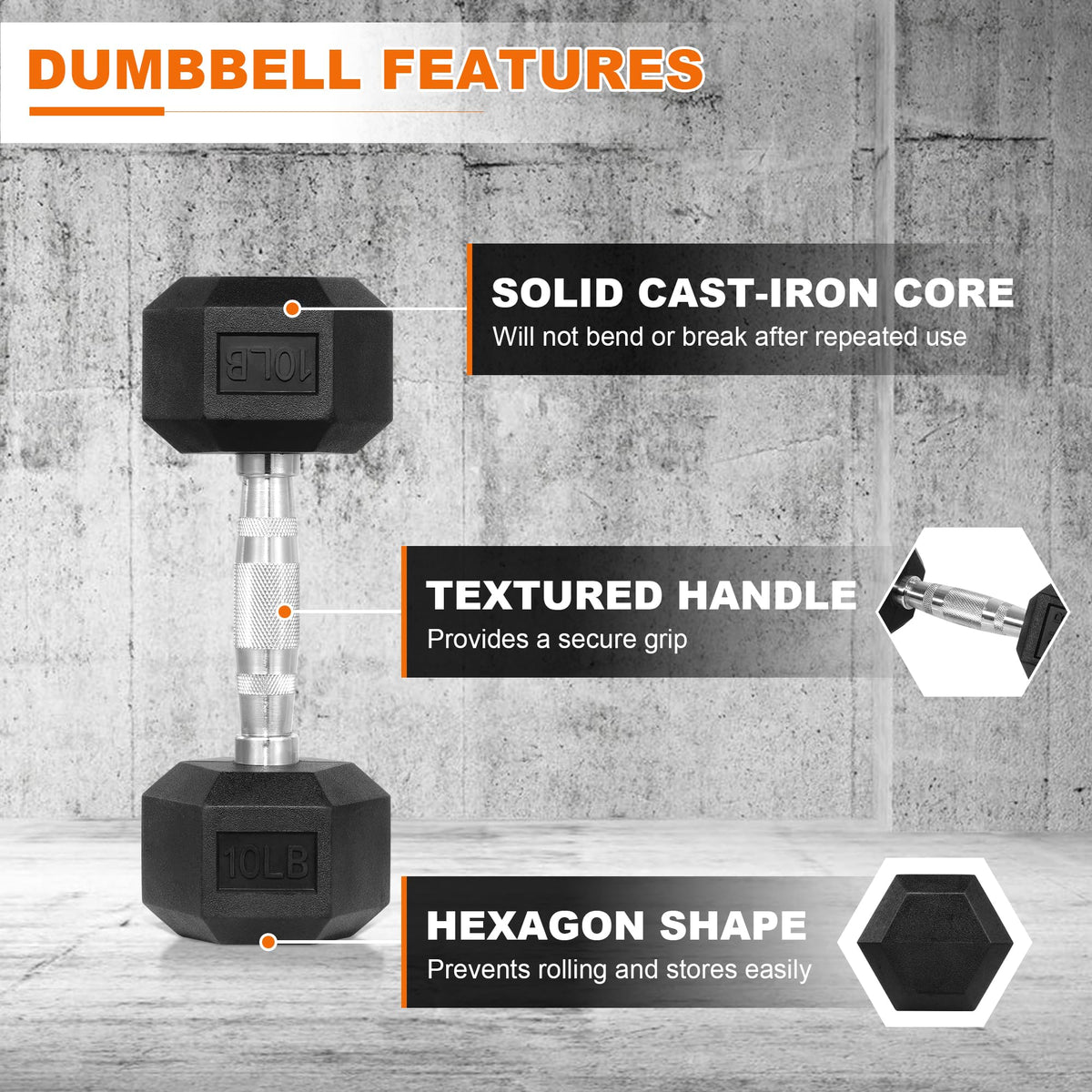 Hex Dumbbells Rubber Coated Hand Weights 5-50 LB Pair H8793