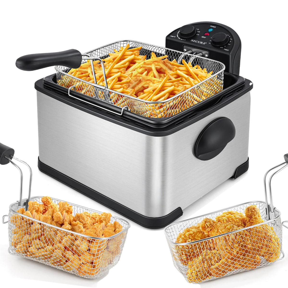 4 Liters Stainless-Steel Electric Deep Fryer with Timer I91096