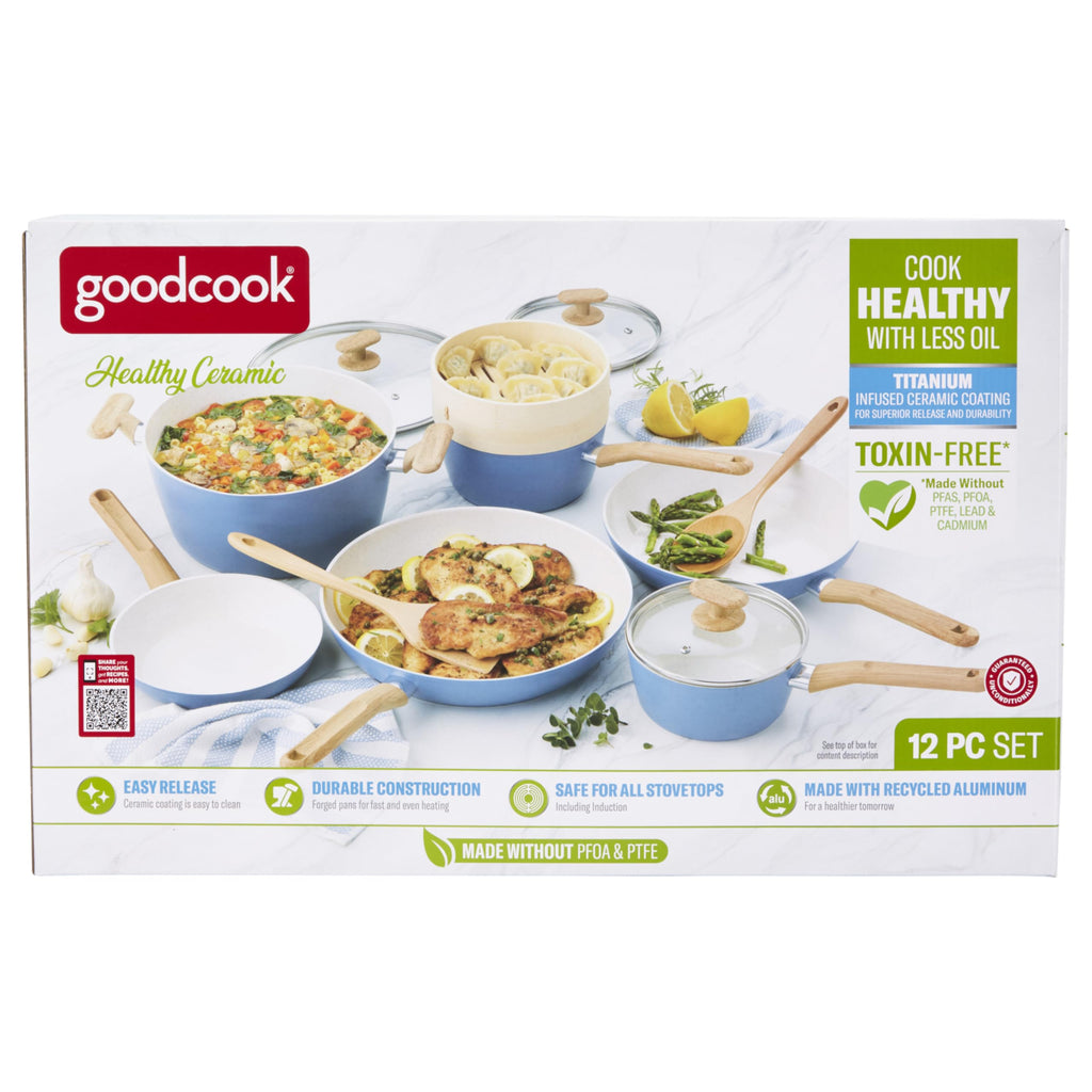 12-Piece Light Blue Ceramic Titanium-Infused Nonstick Cookware Set Z7558