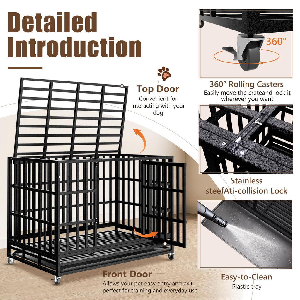 48 Inch Heavy Duty Dog Crate Kennel with Wheels W4986