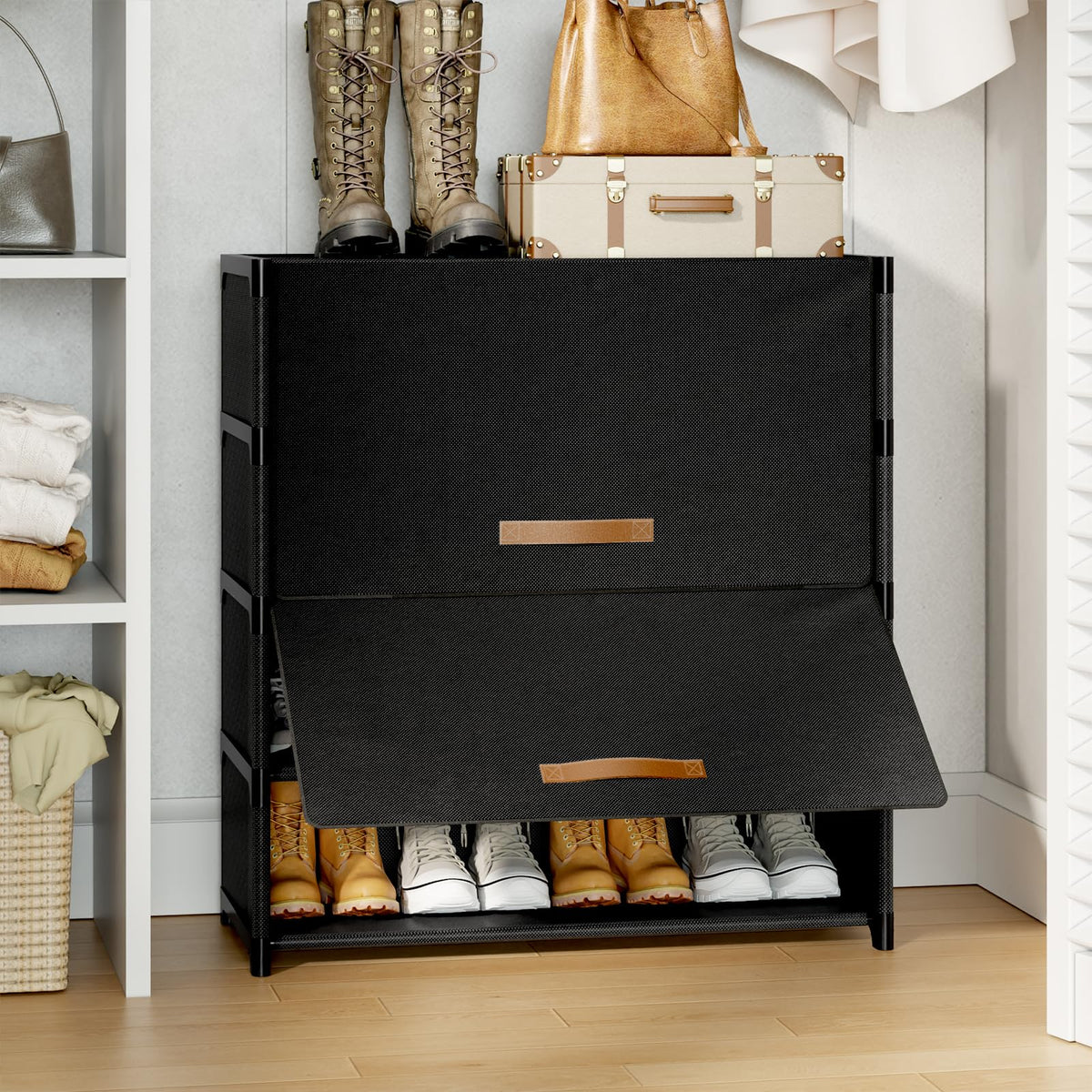 Black 5 Tier Shoe Cabinet with Door N95274