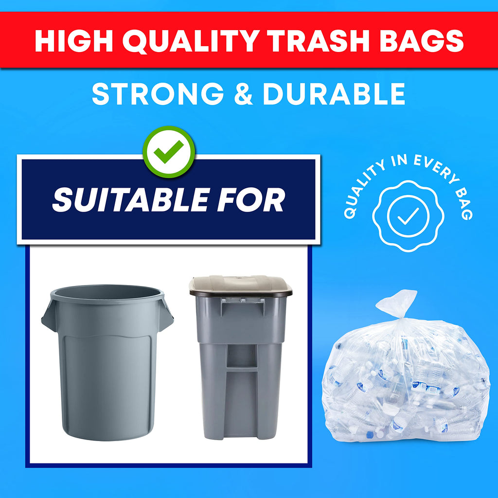 60 Gallon Heavy Duty Clear Trash Bags 150 Count E15184