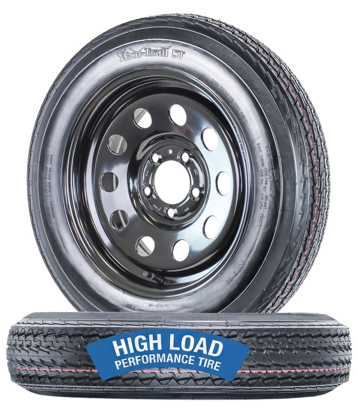 2-Pack Trailer Tire Rim Assembly 4.80-12 5 Lug Black Q6005