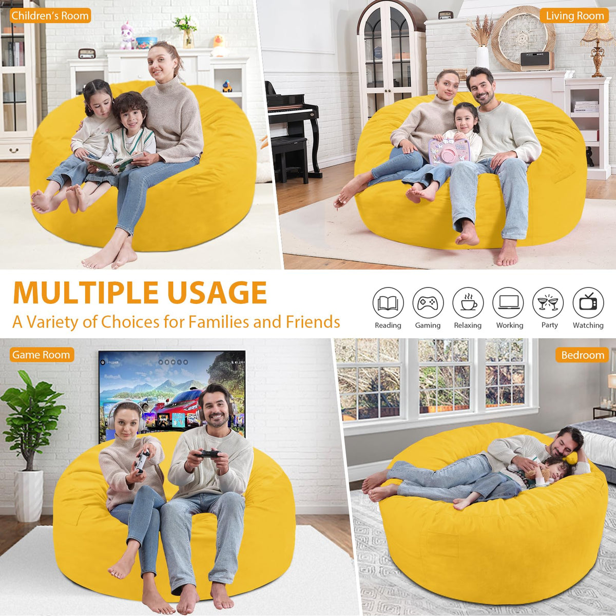 5FT Memory Foam Bean Bag Chair with Dutch Velvet Cover H250