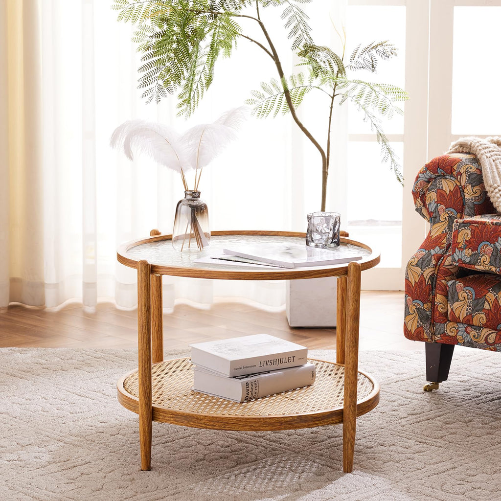 Round Glass Rattan Coffee Table W660415