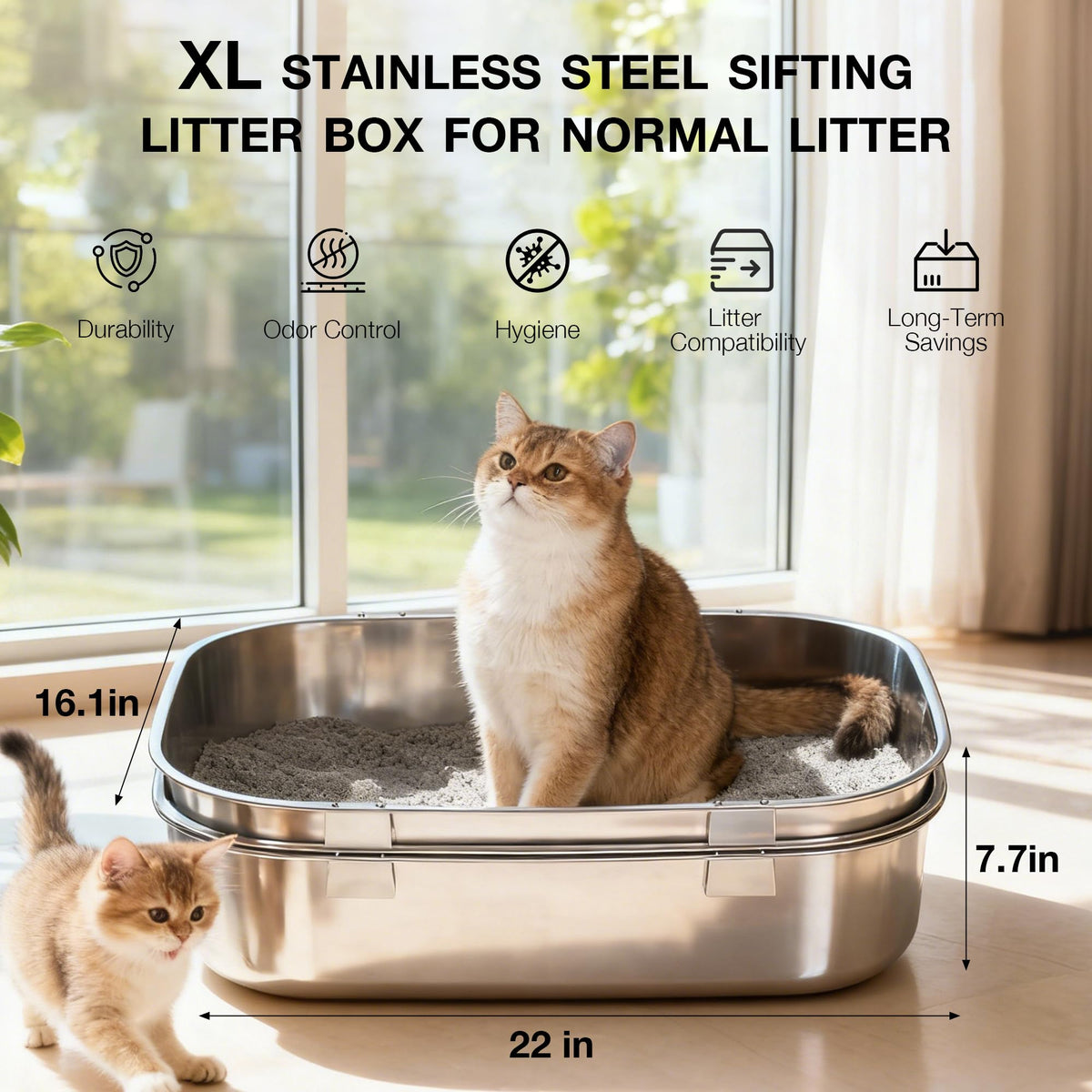 Stainless Steel Sifting Cat Litter Box F127546