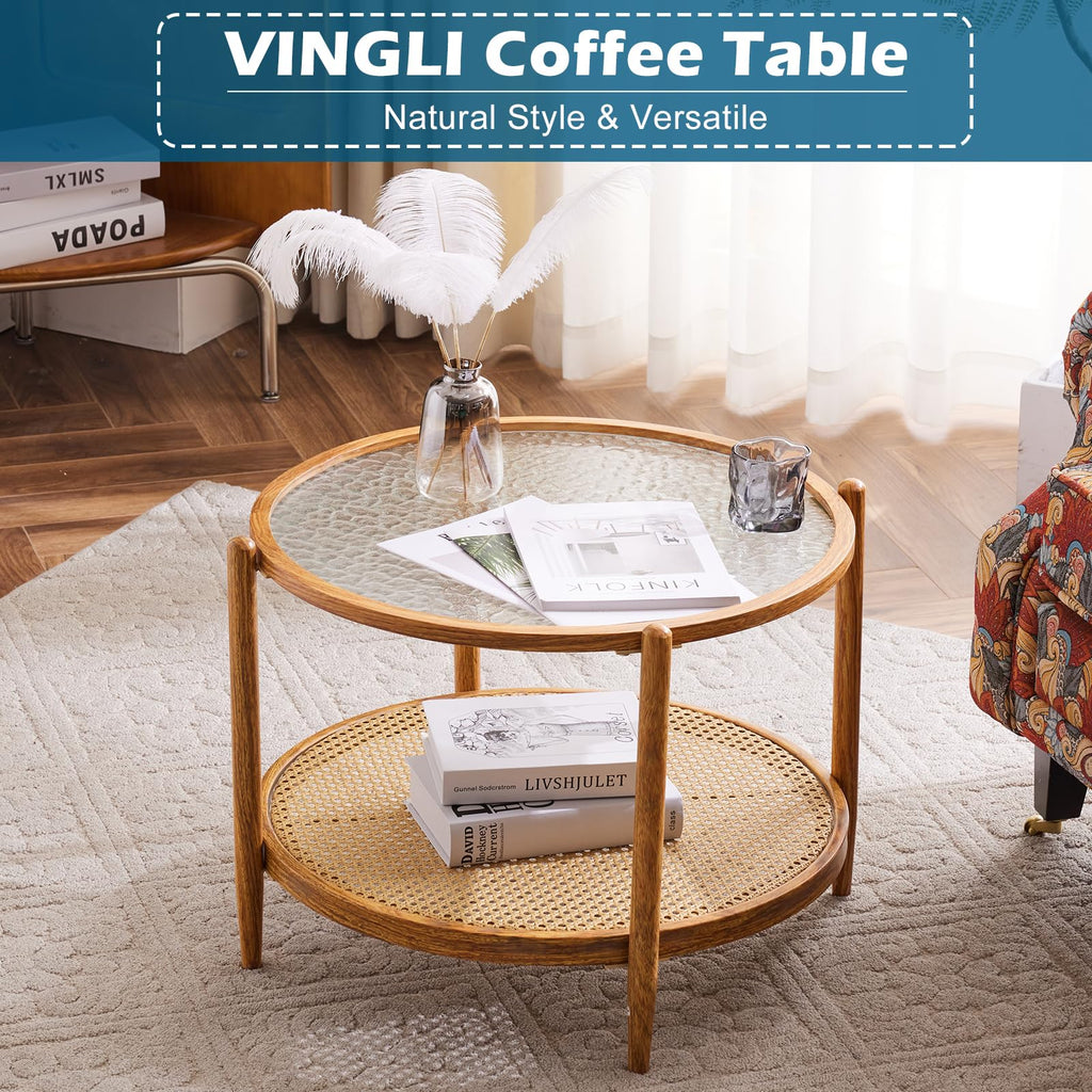 Round Glass Rattan Coffee Table W660415