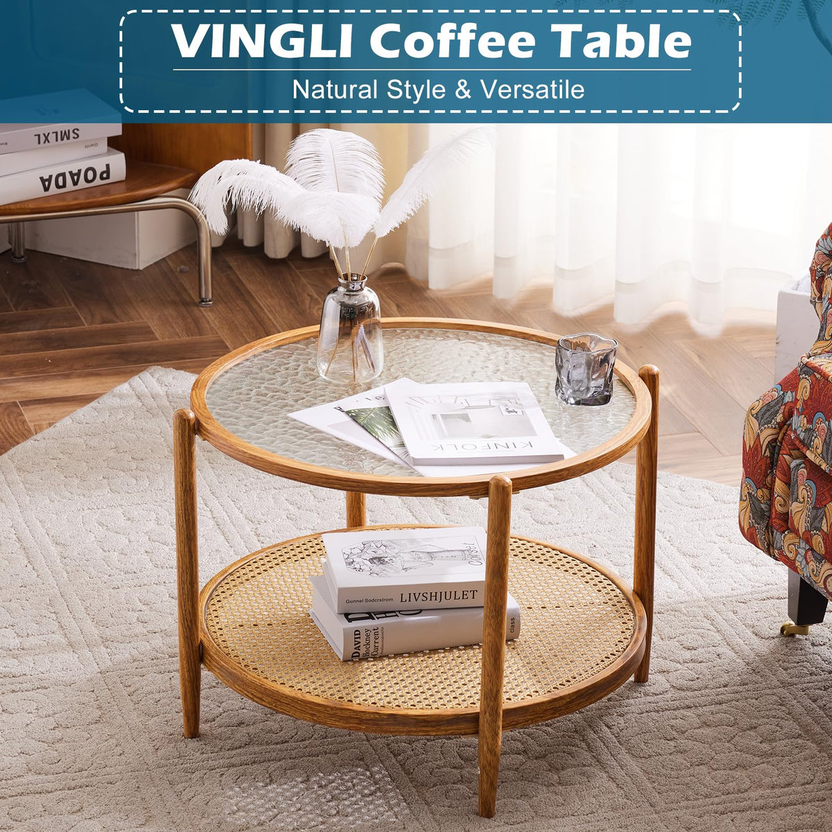 Round Glass Rattan Coffee Table W660415
