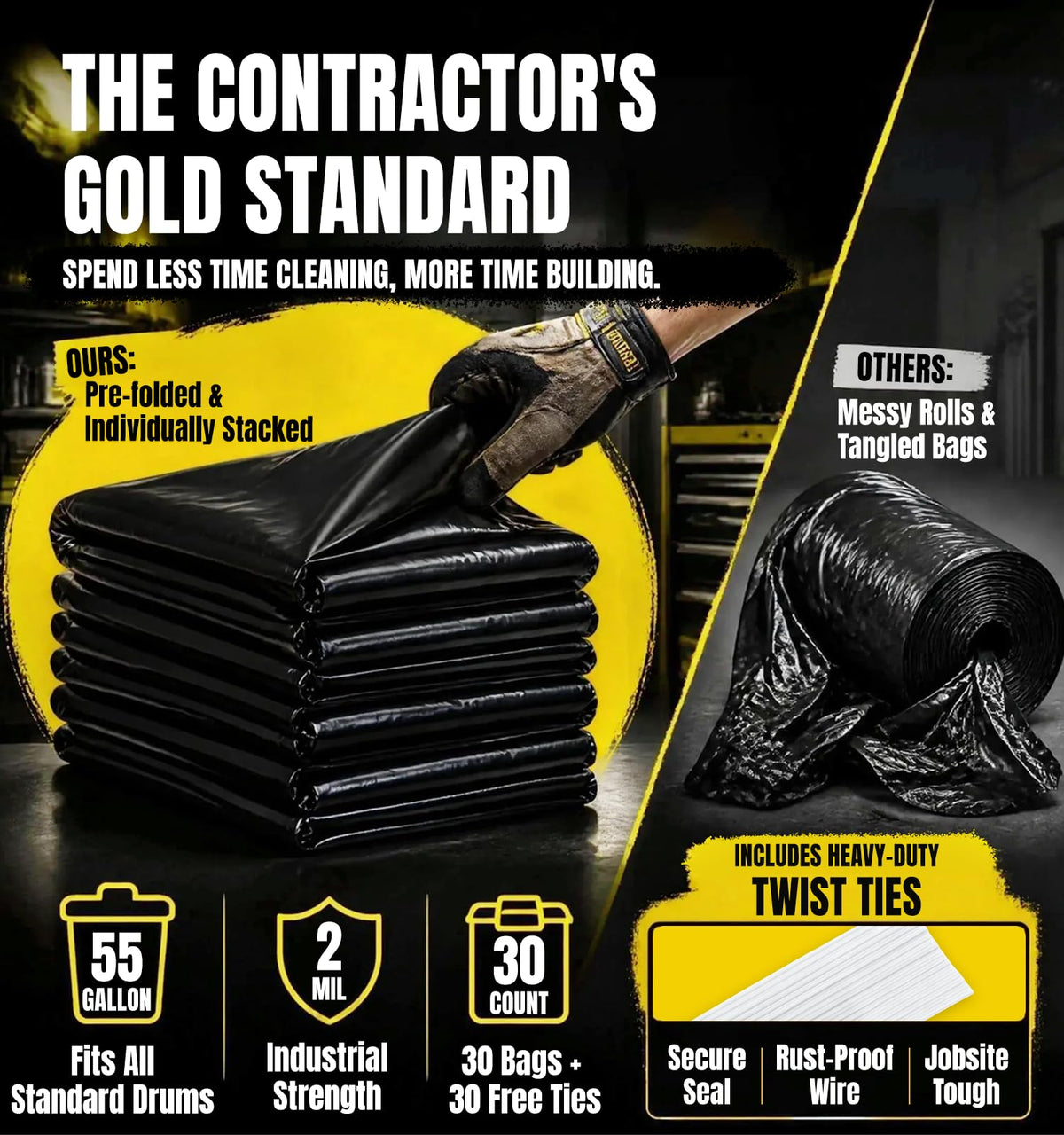 55 Gallon Heavy Duty 2 Mil Black Garbage Bags G756