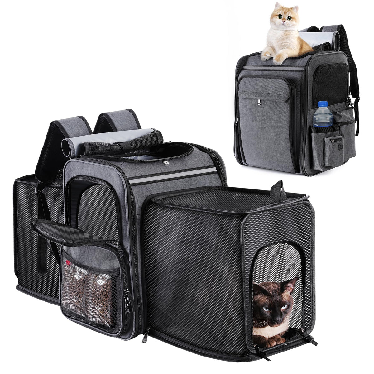 Double Side Expandable Cat Backpack Carrier with Breathable Mesh C59692