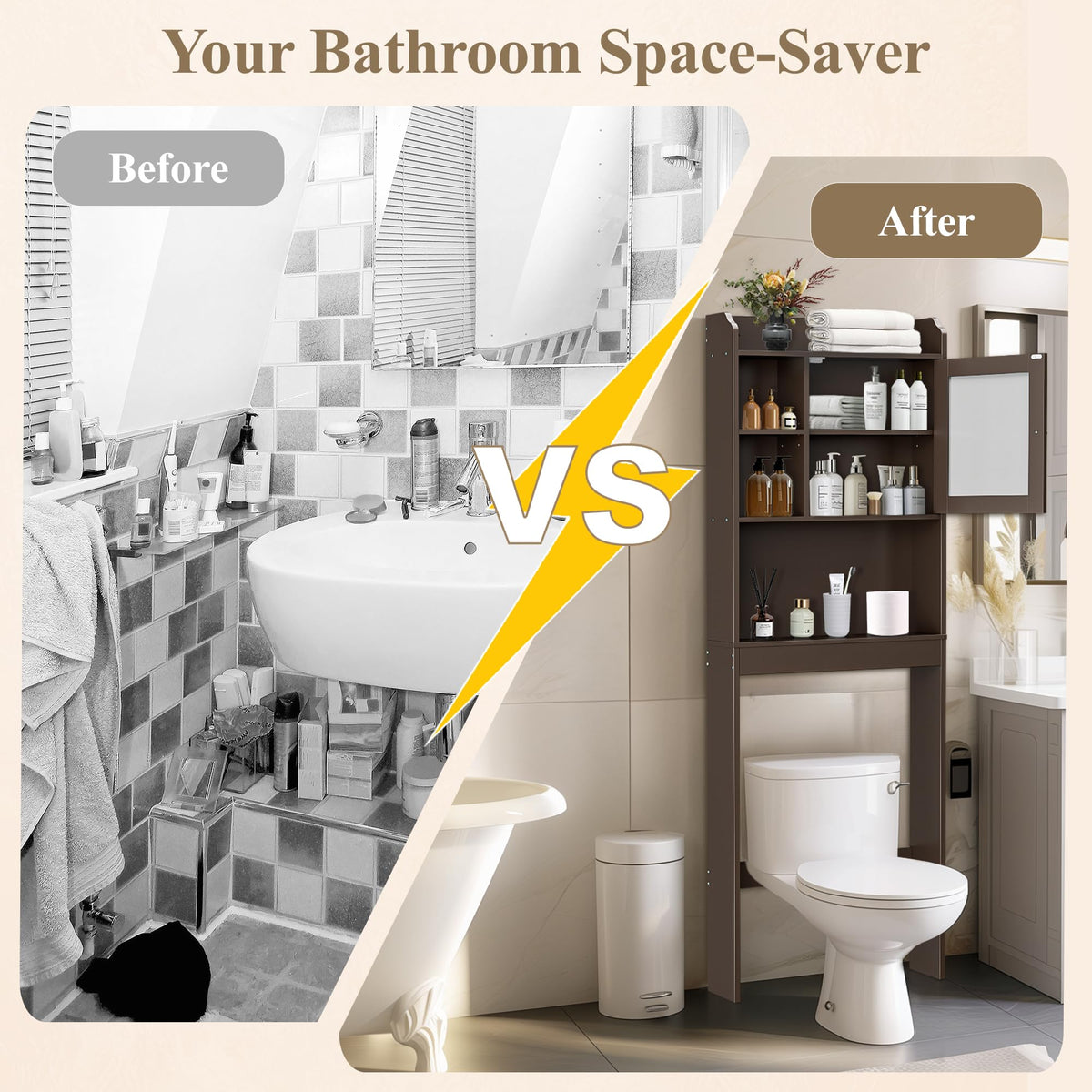 Over The Toilet Storage Cabinet with Adjustable Shelf and Double Doors Z47848