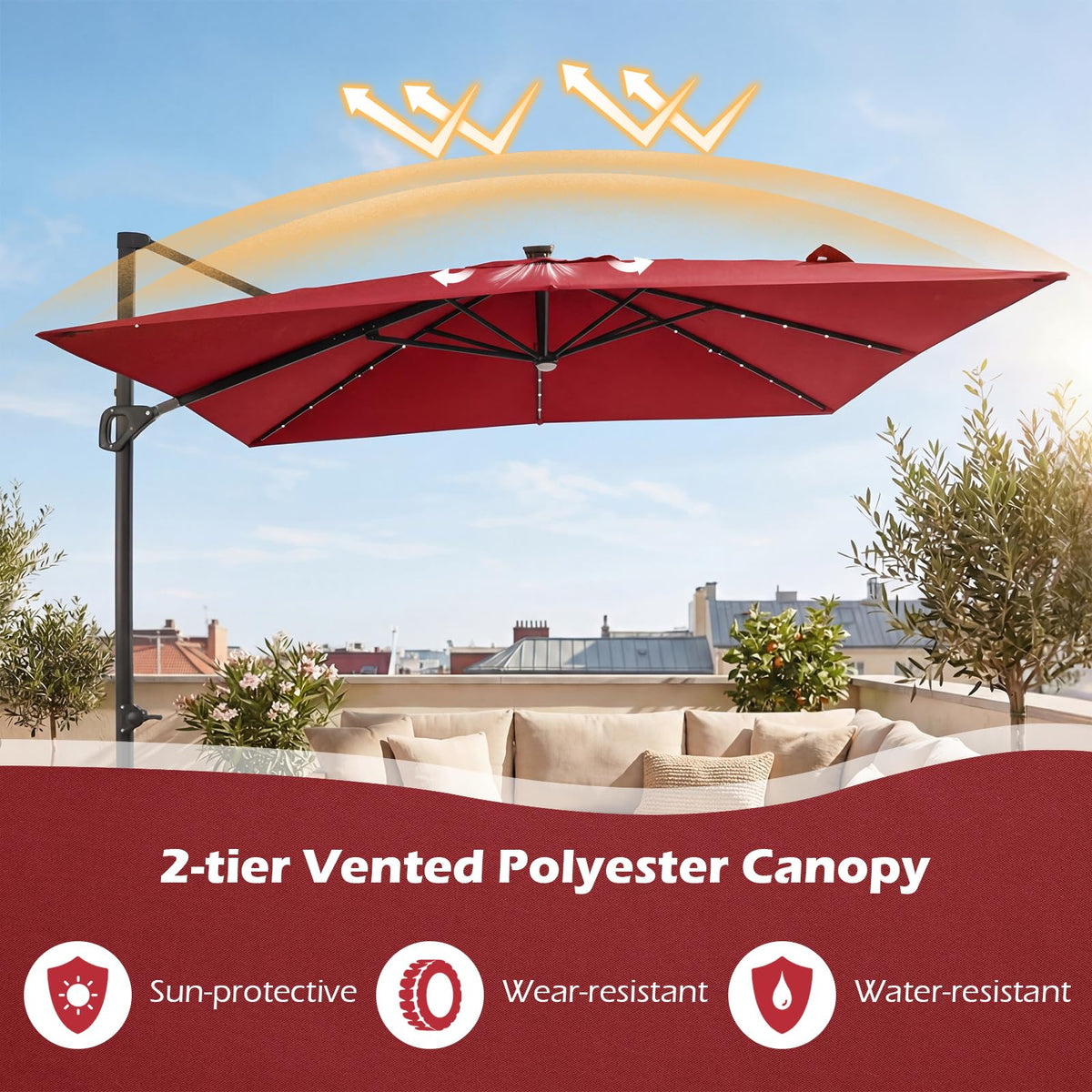 10ft Solar LED Patio Umbrella with Aluminum Pole X3795