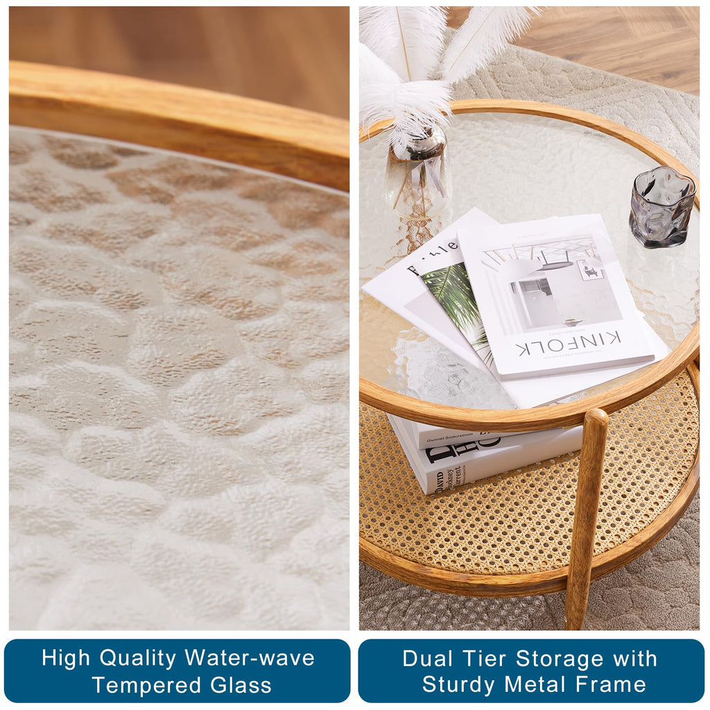 Round Glass Rattan Coffee Table W660415
