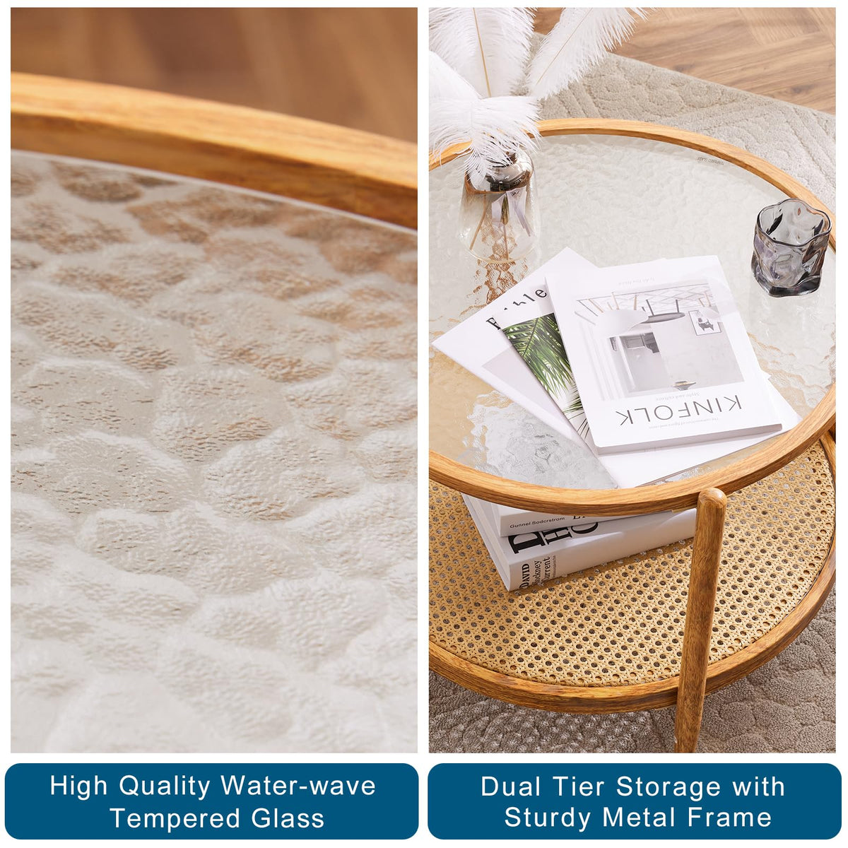Round Glass Rattan Coffee Table W660415