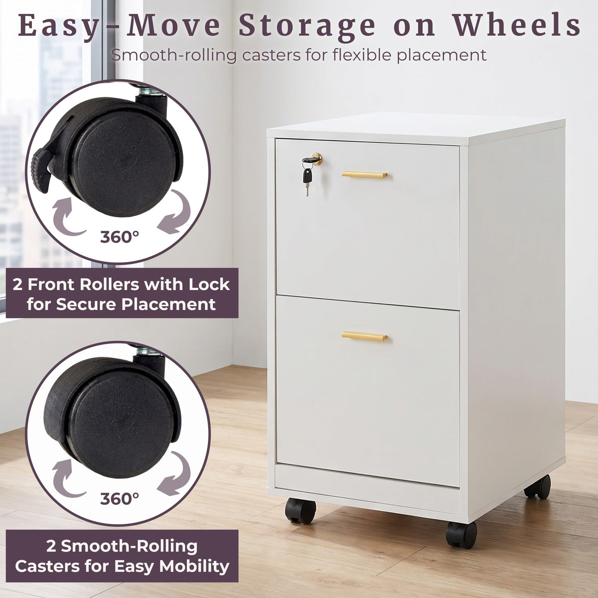White 2 Drawer Wooden File Cabinet with Lock U80077