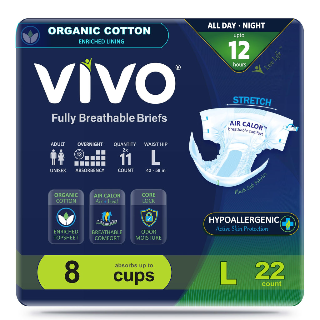 Organic Cotton Adult Incontinence Diaper Briefs with Tabs Large 22 Count H45379