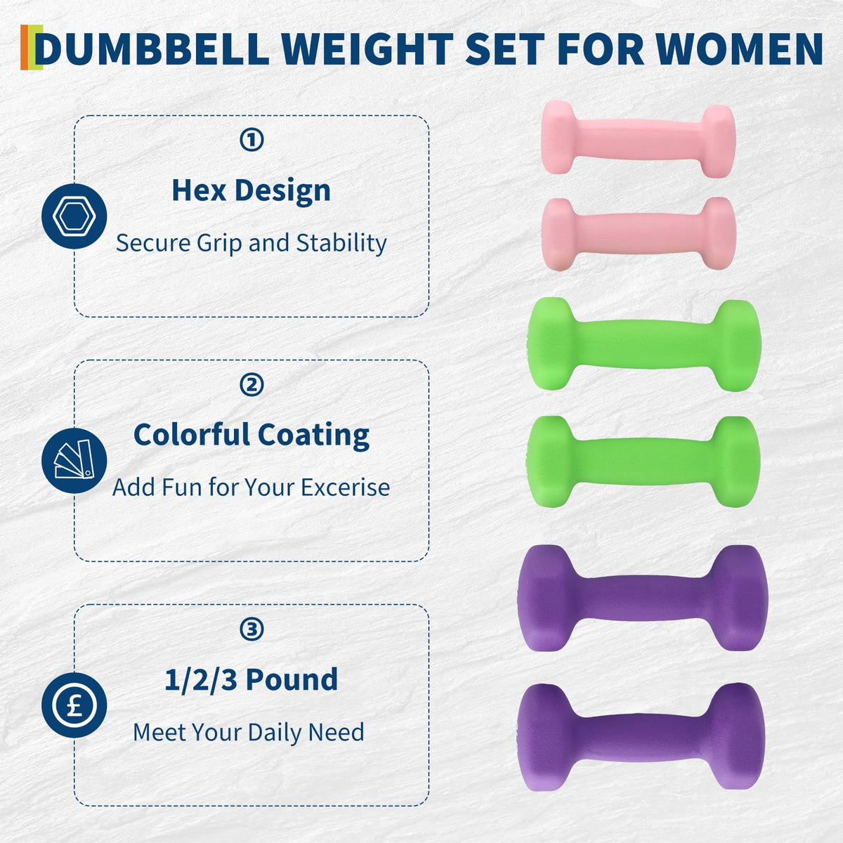 Neoprene Hex Dumbbell Set with Rack L205