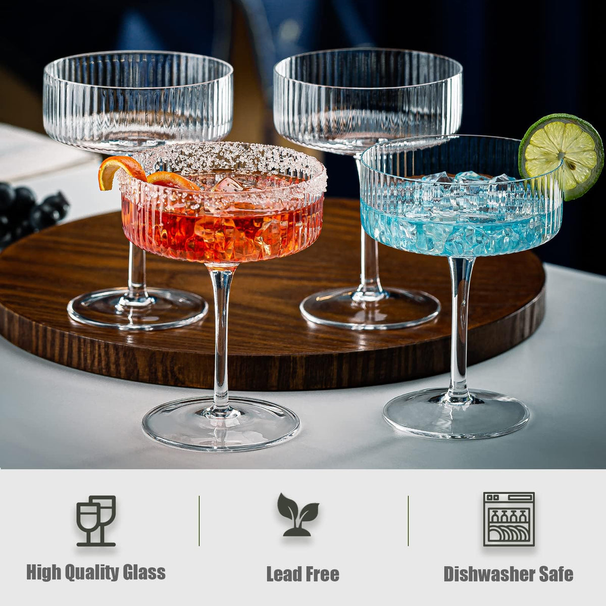 Set of 6 Ribbed Coupe Cocktail Glasses E5808