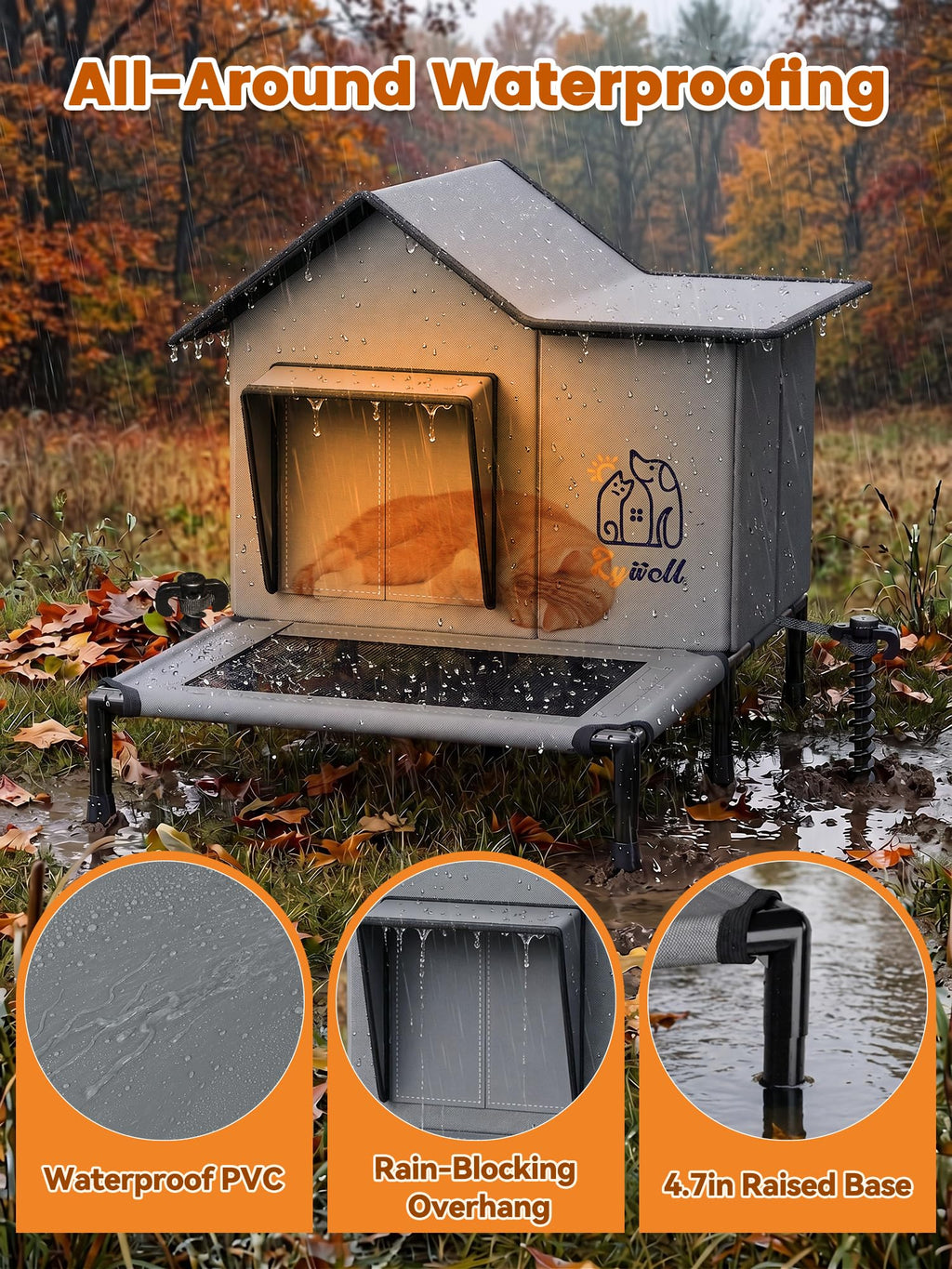 Heated Weatherproof Insulated Outdoor Cat House G76691