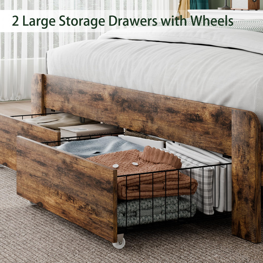 Queen Size Wooden Bed Frame with Storage Drawers F43444