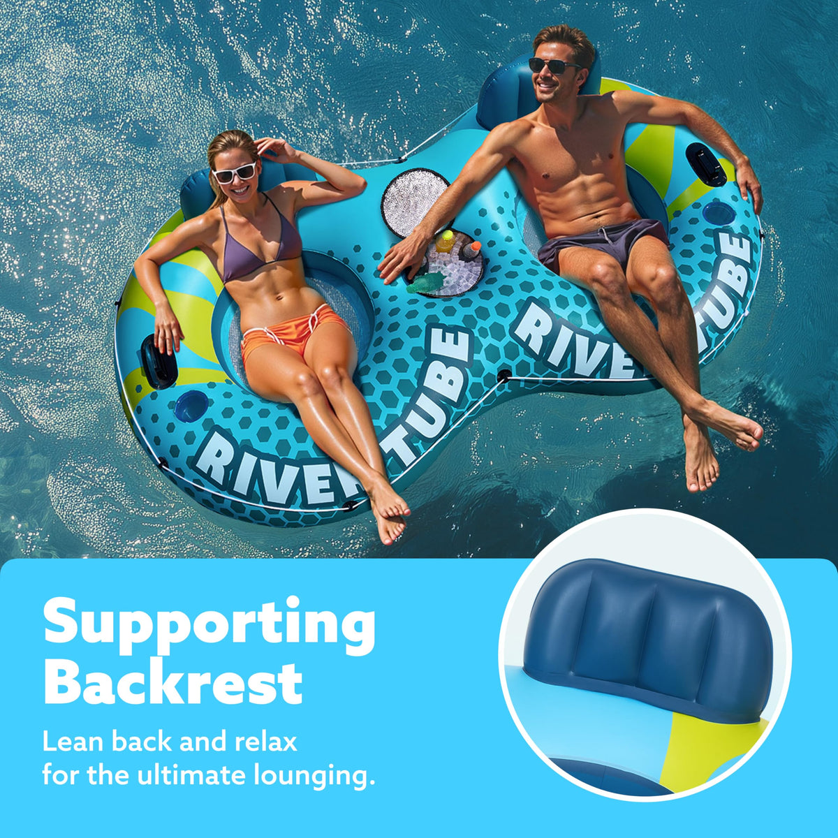 2-Person Inflatable River Tube with 2 Cup Holders & Removable Cooler X82399