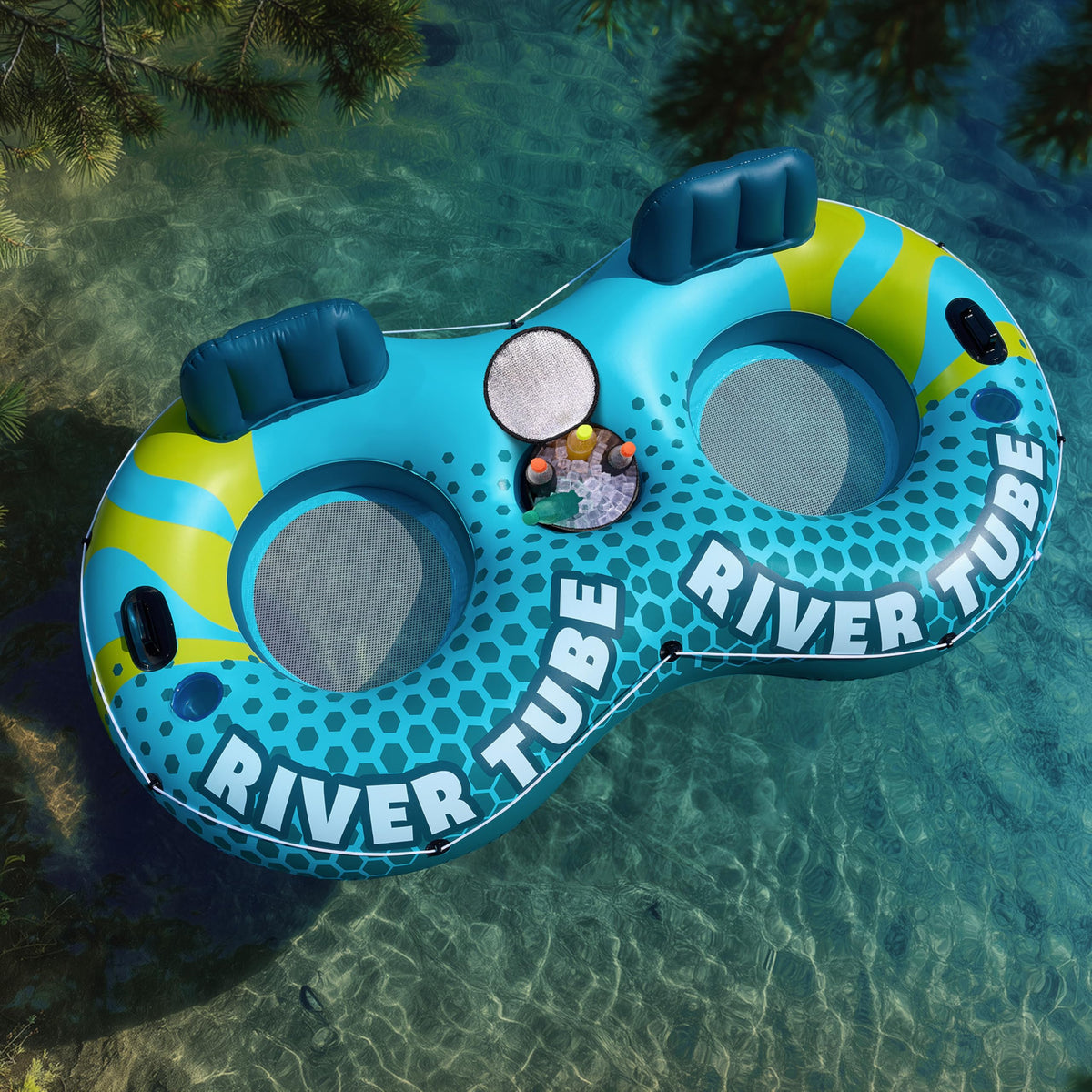 2-Person Inflatable River Tube with 2 Cup Holders & Removable Cooler X82399
