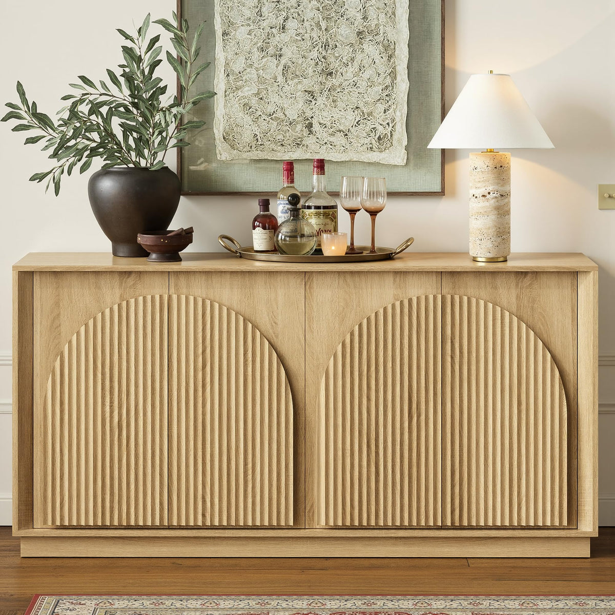 65" Oak Sideboard Buffet Cabinet with Storage R1612