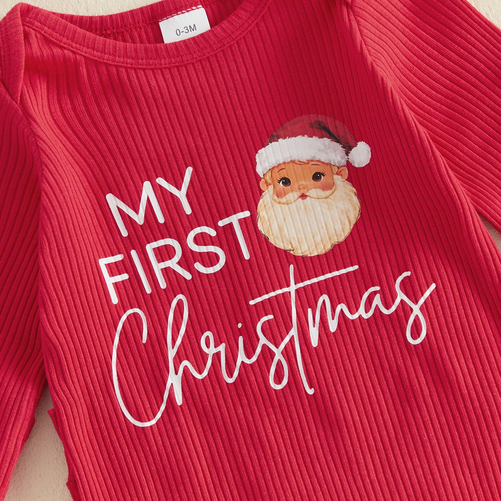 Christmas Baby Girl Long Sleeve Romper Headband A5103